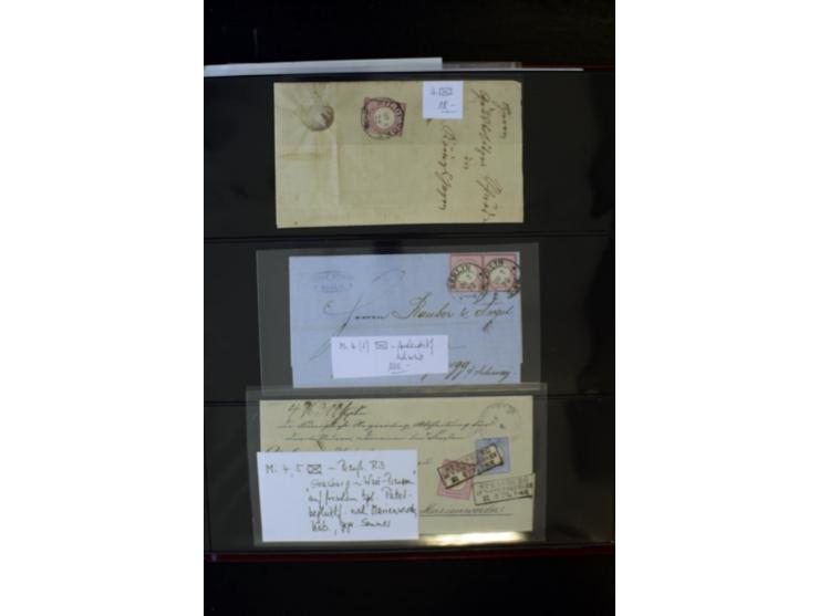 1872/74, Brustschilde-Spezialsammlung, überwiegend gestempelt, mit über 200 Einzelmarken/Briefstücken und ca. 42 Briefen/Kart