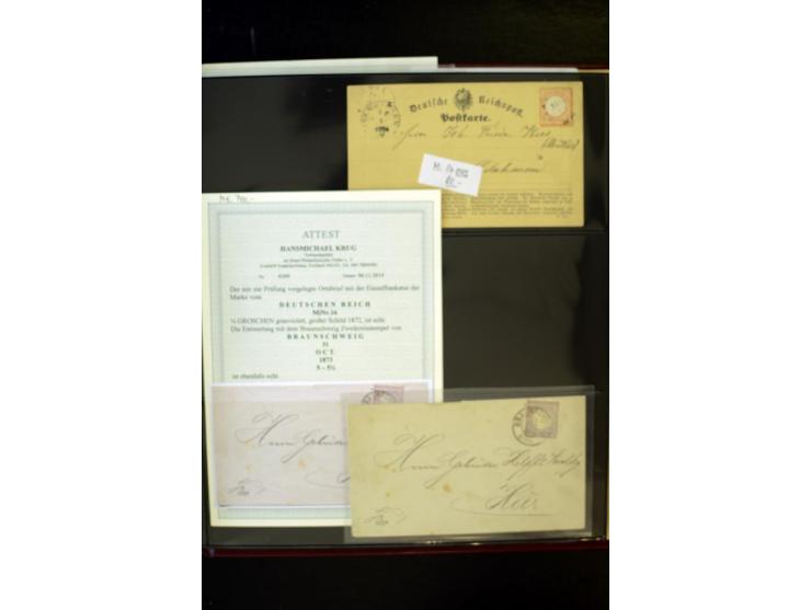 1872/74, Brustschilde-Spezialsammlung, überwiegend gestempelt, mit über 200 Einzelmarken/Briefstücken und ca. 42 Briefen/Kart