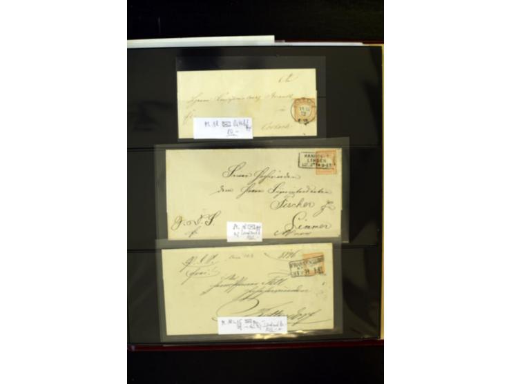 1872/74, Brustschilde-Spezialsammlung, überwiegend gestempelt, mit über 200 Einzelmarken/Briefstücken und ca. 42 Briefen/Kart