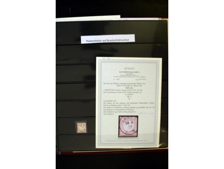 1872/74, Brustschilde-Spezialsammlung, überwiegend gestempelt, mit über 200 Einzelmarken/Briefstücken und ca. 42 Briefen/Kart