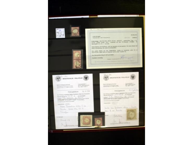 1872/74, Brustschilde-Spezialsammlung, überwiegend gestempelt, mit über 200 Einzelmarken/Briefstücken und ca. 42 Briefen/Kart