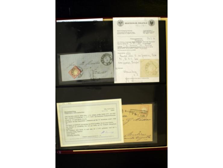 1872/74, Brustschilde-Spezialsammlung, überwiegend gestempelt, mit über 200 Einzelmarken/Briefstücken und ca. 42 Briefen/Kart