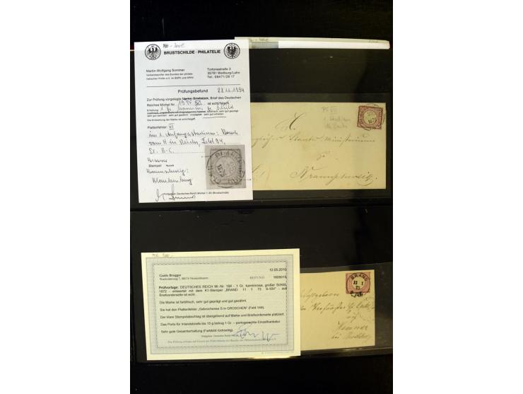 1872/74, Brustschilde-Spezialsammlung, überwiegend gestempelt, mit über 200 Einzelmarken/Briefstücken und ca. 42 Briefen/Kart