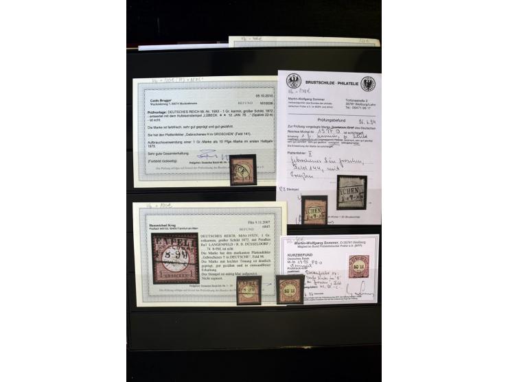 1872/74, Brustschilde-Spezialsammlung, überwiegend gestempelt, mit über 200 Einzelmarken/Briefstücken und ca. 42 Briefen/Kart