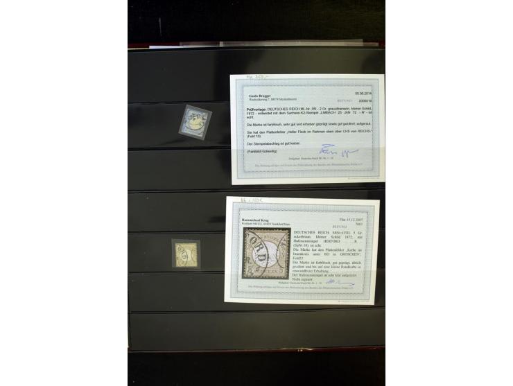 1872/74, Brustschilde-Spezialsammlung, überwiegend gestempelt, mit über 200 Einzelmarken/Briefstücken und ca. 42 Briefen/Kart