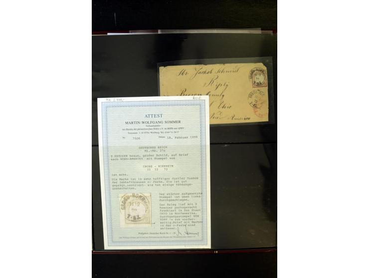 1872/74, Brustschilde-Spezialsammlung, überwiegend gestempelt, mit über 200 Einzelmarken/Briefstücken und ca. 42 Briefen/Kart