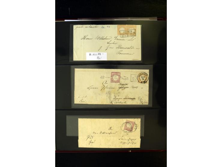 1872/74, Brustschilde-Spezialsammlung, überwiegend gestempelt, mit über 200 Einzelmarken/Briefstücken und ca. 42 Briefen/Kart