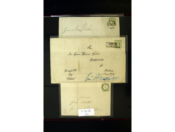 1872/74, Brustschilde-Spezialsammlung, überwiegend gestempelt, mit über 200 Einzelmarken/Briefstücken und ca. 42 Briefen/Kart