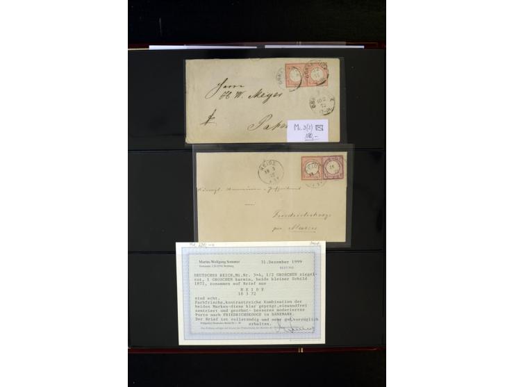 1872/74, Brustschilde-Spezialsammlung, überwiegend gestempelt, mit über 200 Einzelmarken/Briefstücken und ca. 42 Briefen/Kart
