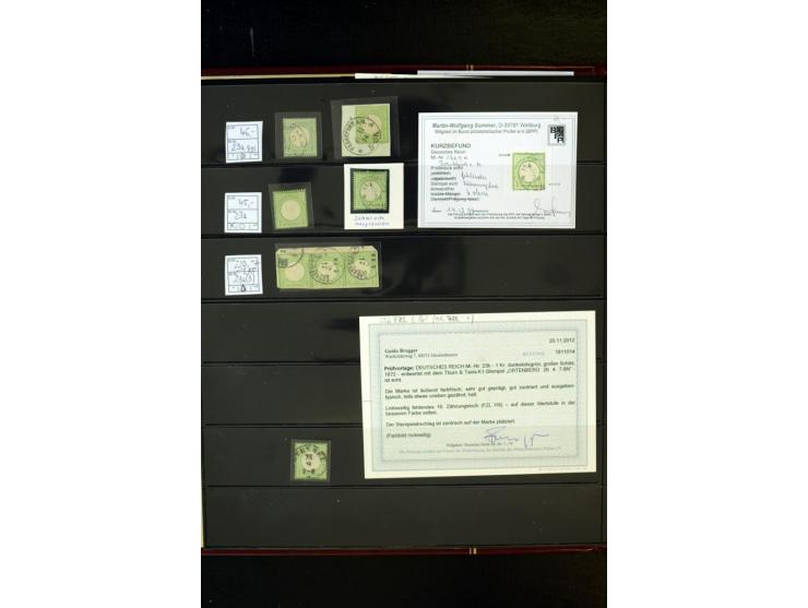 1872/74, Brustschilde-Spezialsammlung, überwiegend gestempelt, mit über 200 Einzelmarken/Briefstücken und ca. 42 Briefen/Kart