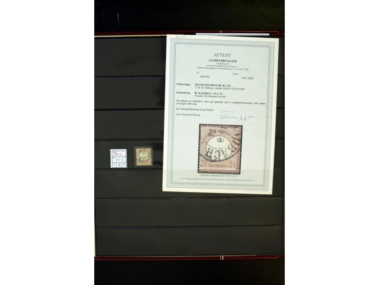 1872/74, Brustschilde-Spezialsammlung, überwiegend gestempelt, mit über 200 Einzelmarken/Briefstücken und ca. 42 Briefen/Kart