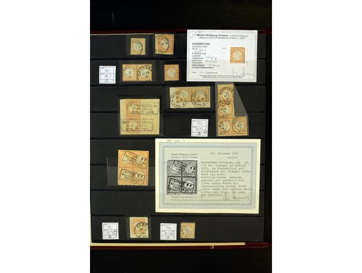 1872/74, Brustschilde-Spezialsammlung, überwiegend gestempelt, mit über 200 Einzelmarken/Briefstücken und ca. 42 Briefen/Kart