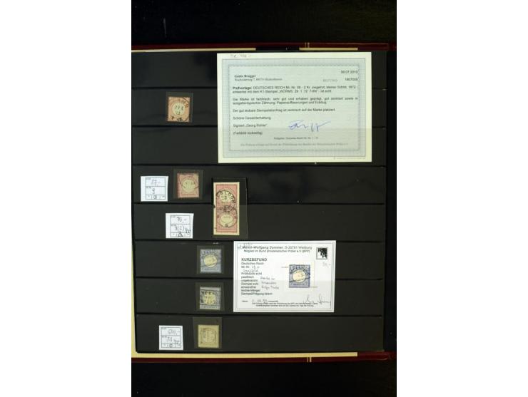 1872/74, Brustschilde-Spezialsammlung, überwiegend gestempelt, mit über 200 Einzelmarken/Briefstücken und ca. 42 Briefen/Kart