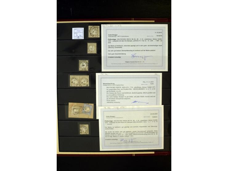1872/74, Brustschilde-Spezialsammlung, überwiegend gestempelt, mit über 200 Einzelmarken/Briefstücken und ca. 42 Briefen/Kart