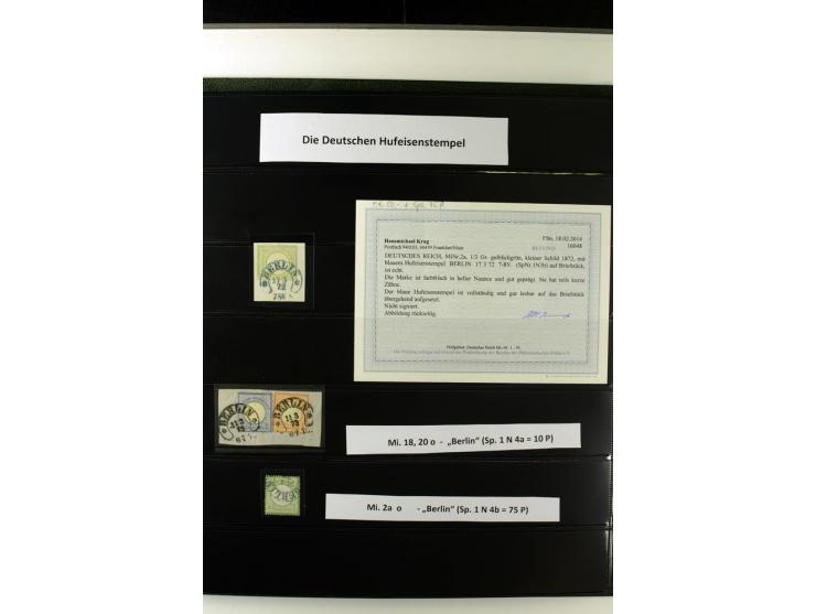 1872/75, Brustschilde-Hufeisenstempel-Sammlung mit ca. 90 Einzelmarken/Briefstücken und 37 Briefen/Karten, dabei viele besser