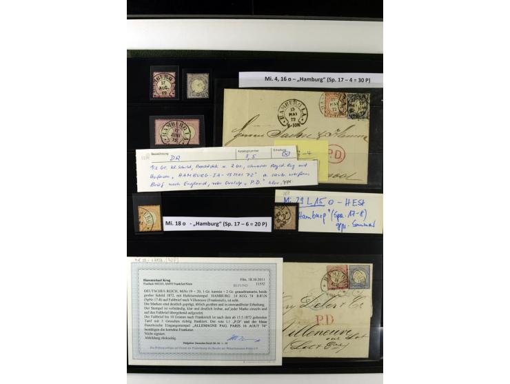 1872/75, Brustschilde-Hufeisenstempel-Sammlung mit ca. 90 Einzelmarken/Briefstücken und 37 Briefen/Karten, dabei viele besser