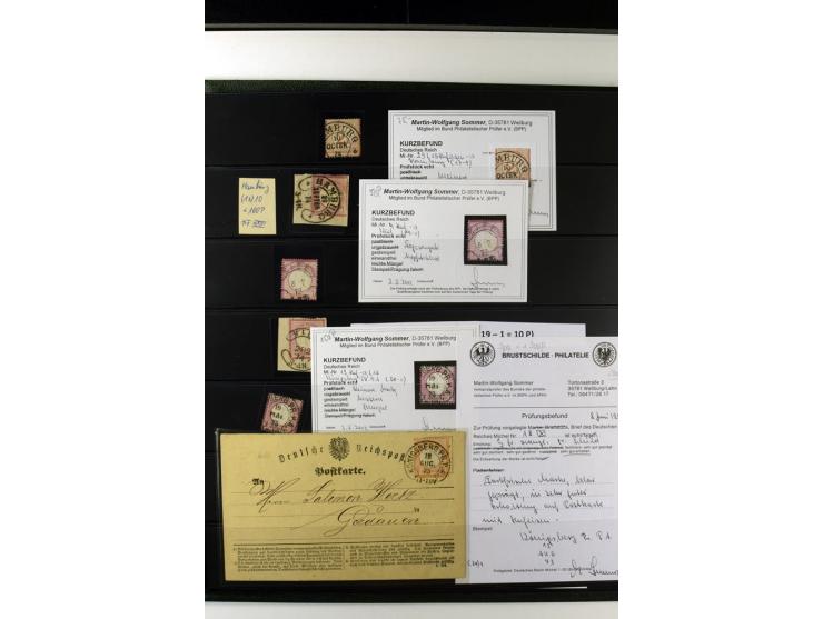 1872/75, Brustschilde-Hufeisenstempel-Sammlung mit ca. 90 Einzelmarken/Briefstücken und 37 Briefen/Karten, dabei viele besser