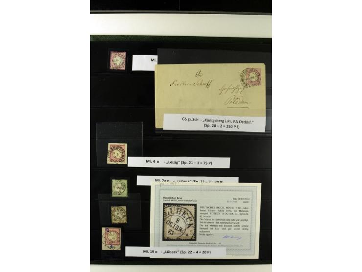 1872/75, Brustschilde-Hufeisenstempel-Sammlung mit ca. 90 Einzelmarken/Briefstücken und 37 Briefen/Karten, dabei viele besser