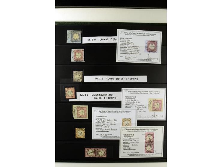1872/75, Brustschilde-Hufeisenstempel-Sammlung mit ca. 90 Einzelmarken/Briefstücken und 37 Briefen/Karten, dabei viele besser