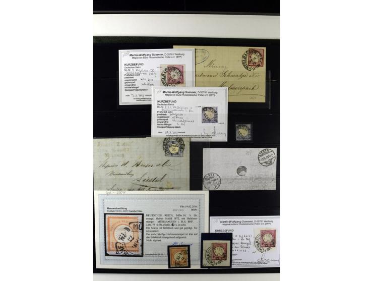 1872/75, Brustschilde-Hufeisenstempel-Sammlung mit ca. 90 Einzelmarken/Briefstücken und 37 Briefen/Karten, dabei viele besser