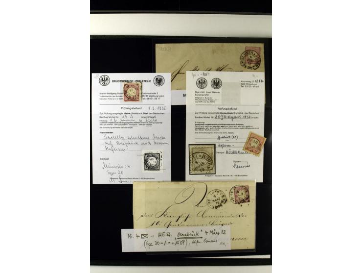 1872/75, Brustschilde-Hufeisenstempel-Sammlung mit ca. 90 Einzelmarken/Briefstücken und 37 Briefen/Karten, dabei viele besser