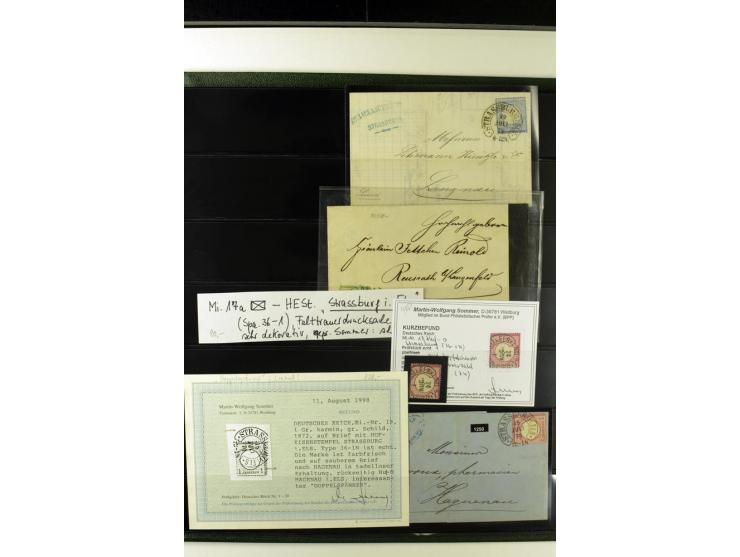 1872/75, Brustschilde-Hufeisenstempel-Sammlung mit ca. 90 Einzelmarken/Briefstücken und 37 Briefen/Karten, dabei viele besser