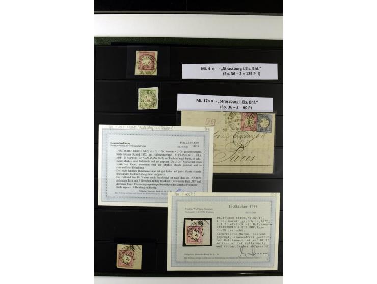 1872/75, Brustschilde-Hufeisenstempel-Sammlung mit ca. 90 Einzelmarken/Briefstücken und 37 Briefen/Karten, dabei viele besser