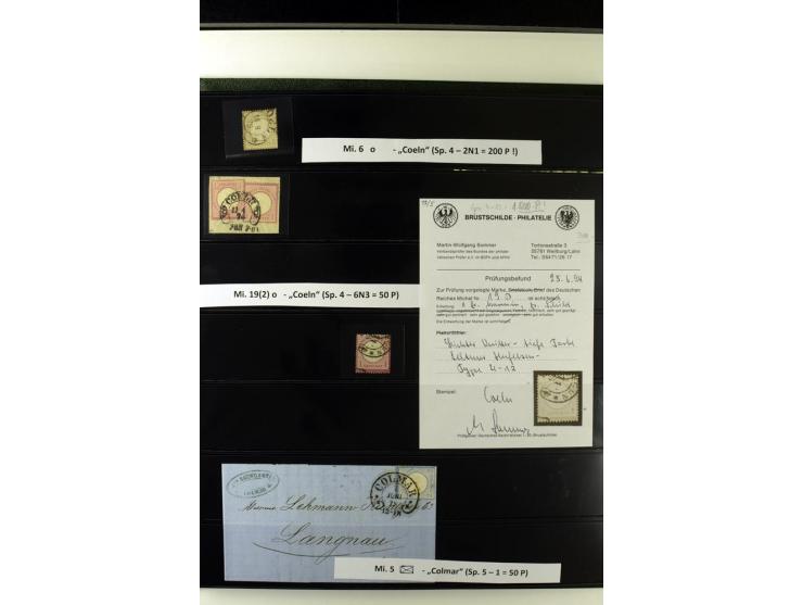 1872/75, Brustschilde-Hufeisenstempel-Sammlung mit ca. 90 Einzelmarken/Briefstücken und 37 Briefen/Karten, dabei viele besser