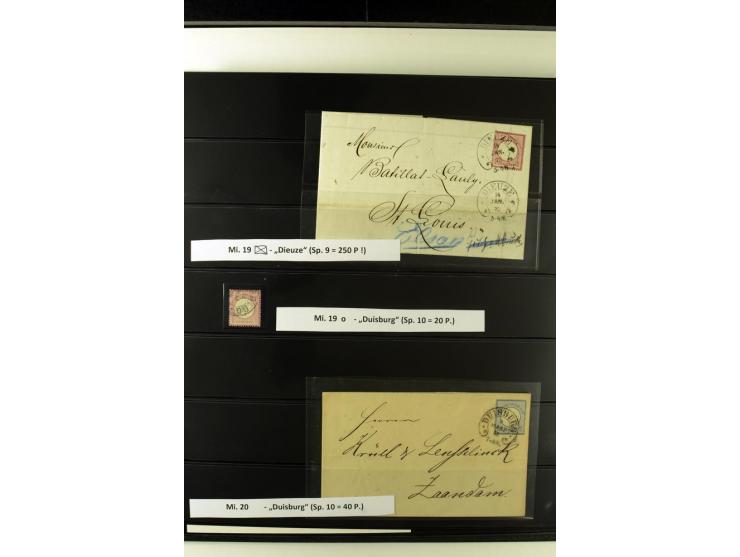 1872/75, Brustschilde-Hufeisenstempel-Sammlung mit ca. 90 Einzelmarken/Briefstücken und 37 Briefen/Karten, dabei viele besser