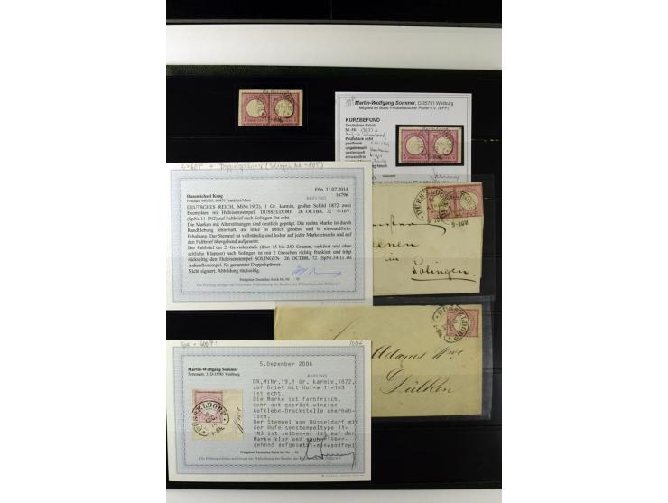 1872/75, Brustschilde-Hufeisenstempel-Sammlung mit ca. 90 Einzelmarken/Briefstücken und 37 Briefen/Karten, dabei viele besser
