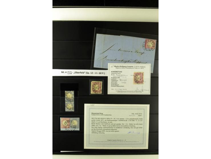 1872/75, Brustschilde-Hufeisenstempel-Sammlung mit ca. 90 Einzelmarken/Briefstücken und 37 Briefen/Karten, dabei viele besser