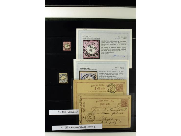 1872/75, Brustschilde-Hufeisenstempel-Sammlung mit ca. 90 Einzelmarken/Briefstücken und 37 Briefen/Karten, dabei viele besser