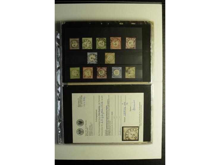 1872/74, Brustschilde-Sammlung, gestempelt, ohne Mi.-Nr. 21c und 26 kpl., dabei 24 mit Befund, 28 und 30 mit Attest, dabei ei