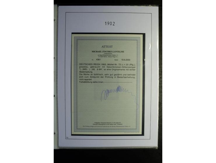 1900/19, Germania, gestempelte Sammlung mit u.a. Mi.-Nr. 66I (Fotoattest Jäschke BPP), 66II-IV, 72c (Fotoattest Jäschke-L. BP