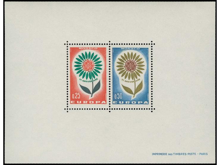 1964, CEPT  0,25 et 0,50 fr., bloc feuillet gommé, neuf sans charnière