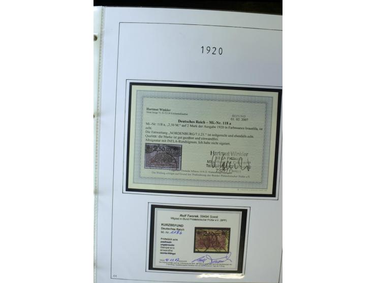 1916/23, Infla, gestempelte Sammlung mit u.a. Mi.-Nr. 104bF, 106c, 109I, 115d, 117PFI, 118a-c, 122XIV, 134-38II, 135IV, 138II