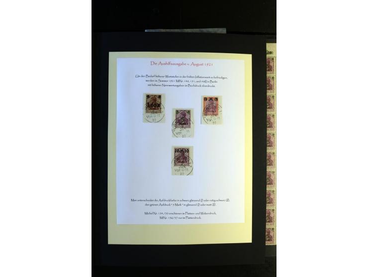 1920/1922, umfangreiche Spezial-Sammlung der Germania-Ausgabe (Mi.-Nr. 140-157 + 197-198) inkl. der Aufdruckausgaben von Saar