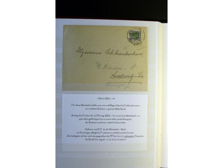 1920/1922, umfangreiche Spezial-Sammlung der Germania-Ausgabe (Mi.-Nr. 140-157 + 197-198) inkl. der Aufdruckausgaben von Saar