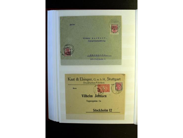 1920/1922, umfangreiche Spezial-Sammlung der Germania-Ausgabe (Mi.-Nr. 140-157 + 197-198) inkl. der Aufdruckausgaben von Saar