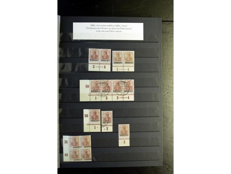 1920/1922, umfangreiche Spezial-Sammlung der Germania-Ausgabe (Mi.-Nr. 140-157 + 197-198) inkl. der Aufdruckausgaben von Saar