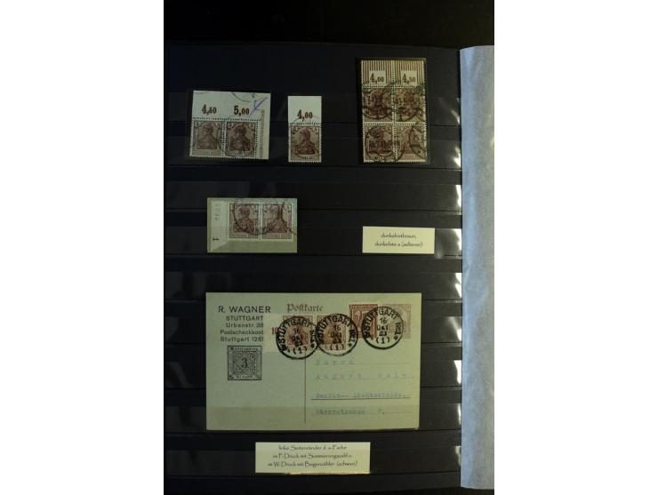 1920/1922, umfangreiche Spezial-Sammlung der Germania-Ausgabe (Mi.-Nr. 140-157 + 197-198) inkl. der Aufdruckausgaben von Saar
