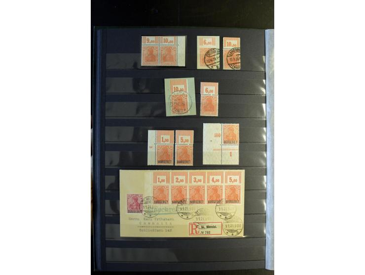 1920/1922, umfangreiche Spezial-Sammlung der Germania-Ausgabe (Mi.-Nr. 140-157 + 197-198) inkl. der Aufdruckausgaben von Saar