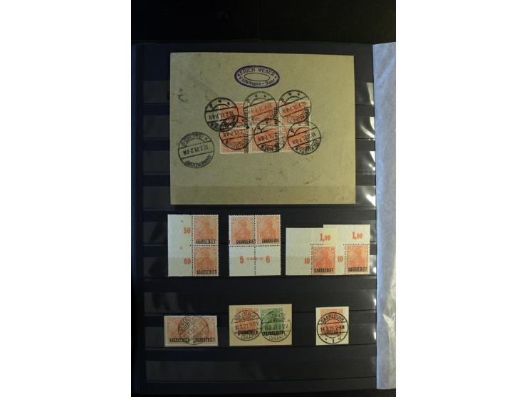 1920/1922, umfangreiche Spezial-Sammlung der Germania-Ausgabe (Mi.-Nr. 140-157 + 197-198) inkl. der Aufdruckausgaben von Saar