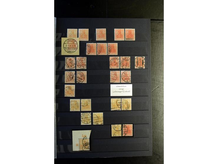1920/1922, umfangreiche Spezial-Sammlung der Germania-Ausgabe (Mi.-Nr. 140-157 + 197-198) inkl. der Aufdruckausgaben von Saar