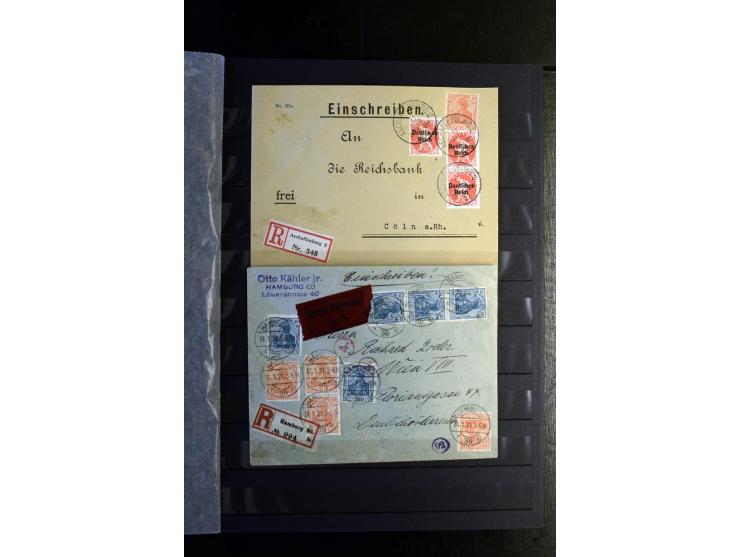 1920/1922, umfangreiche Spezial-Sammlung der Germania-Ausgabe (Mi.-Nr. 140-157 + 197-198) inkl. der Aufdruckausgaben von Saar