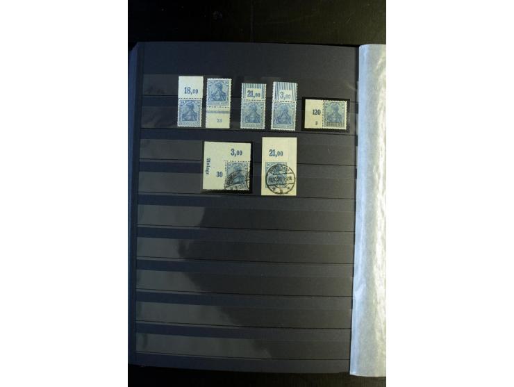 1920/1922, umfangreiche Spezial-Sammlung der Germania-Ausgabe (Mi.-Nr. 140-157 + 197-198) inkl. der Aufdruckausgaben von Saar