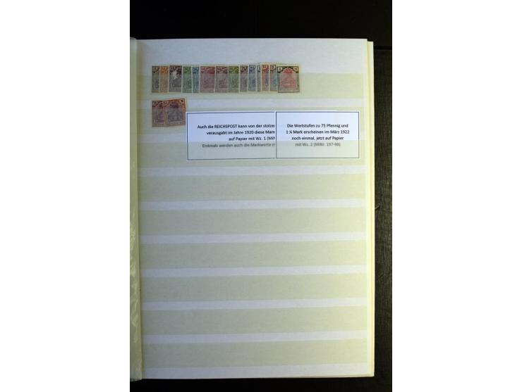 1920/1922, umfangreiche Spezial-Sammlung der Germania-Ausgabe (Mi.-Nr. 140-157 + 197-198) inkl. der Aufdruckausgaben von Saar
