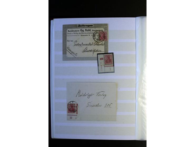 1920/1922, umfangreiche Spezial-Sammlung der Germania-Ausgabe (Mi.-Nr. 140-157 + 197-198) inkl. der Aufdruckausgaben von Saar
