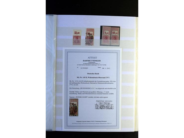 1920/1922, umfangreiche Spezial-Sammlung der Germania-Ausgabe (Mi.-Nr. 140-157 + 197-198) inkl. der Aufdruckausgaben von Saar