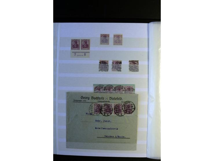 1920/1922, umfangreiche Spezial-Sammlung der Germania-Ausgabe (Mi.-Nr. 140-157 + 197-198) inkl. der Aufdruckausgaben von Saar